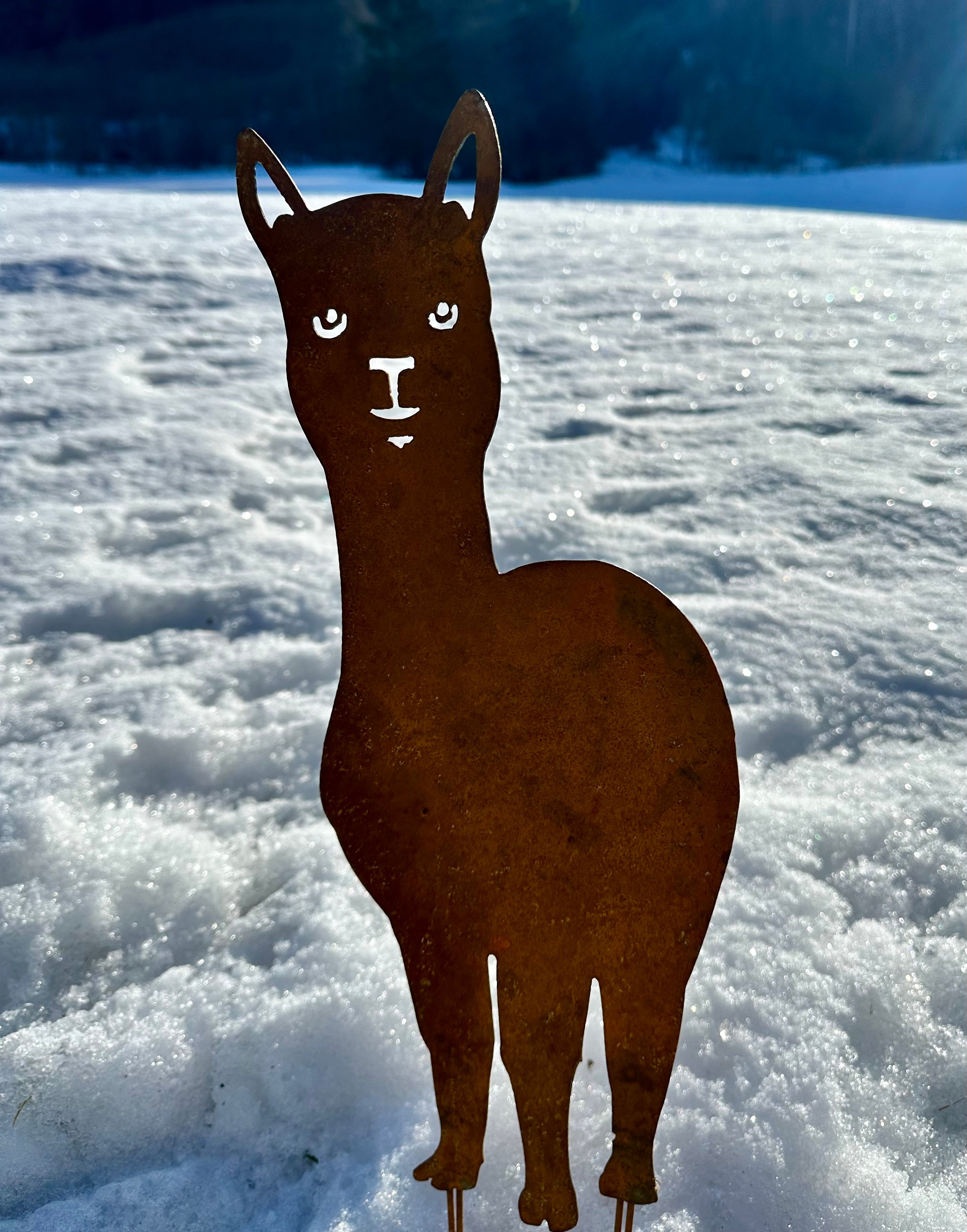 🦙 Edelrost Alpaka „Merle“ – Gartendeko aus Metall (groß/45 cm)