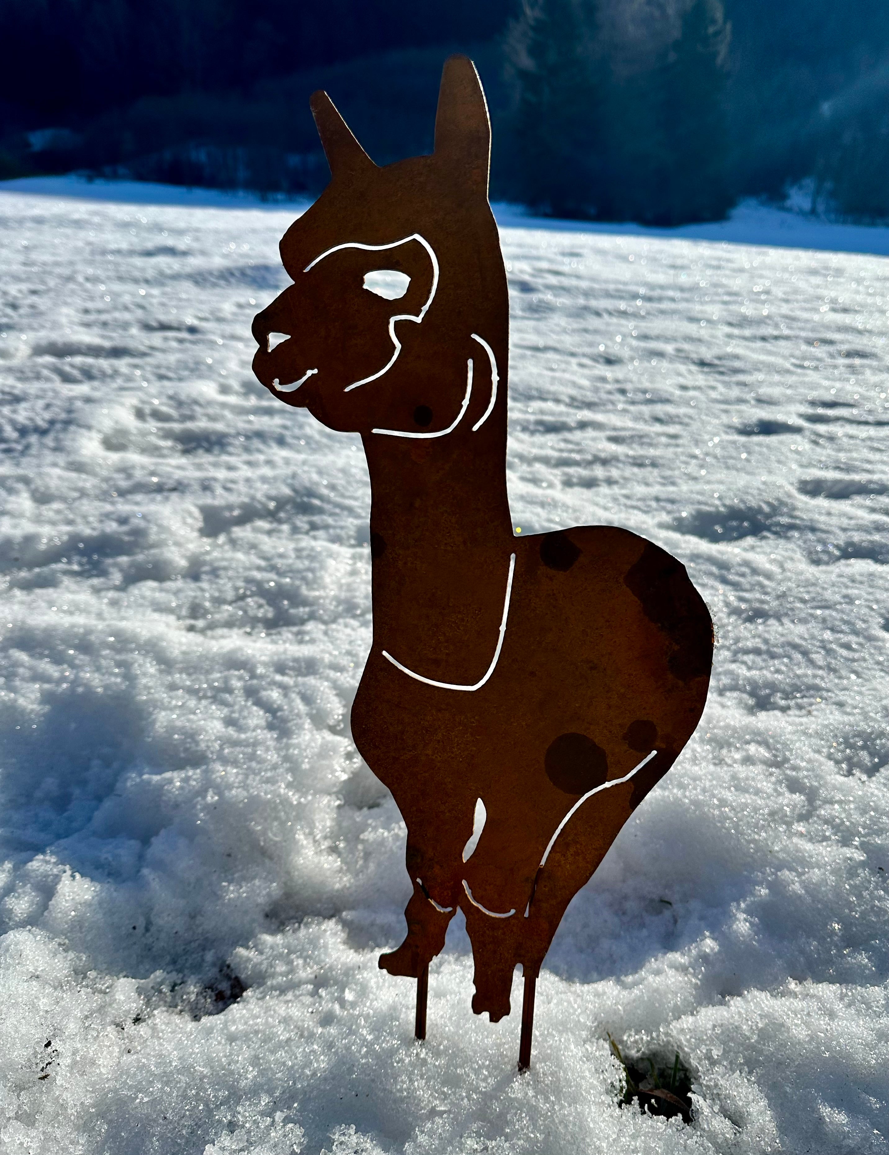 🦙 Edelrost Alpaka „Lissy“ – Gartendeko aus Metall (groß/45 cm)