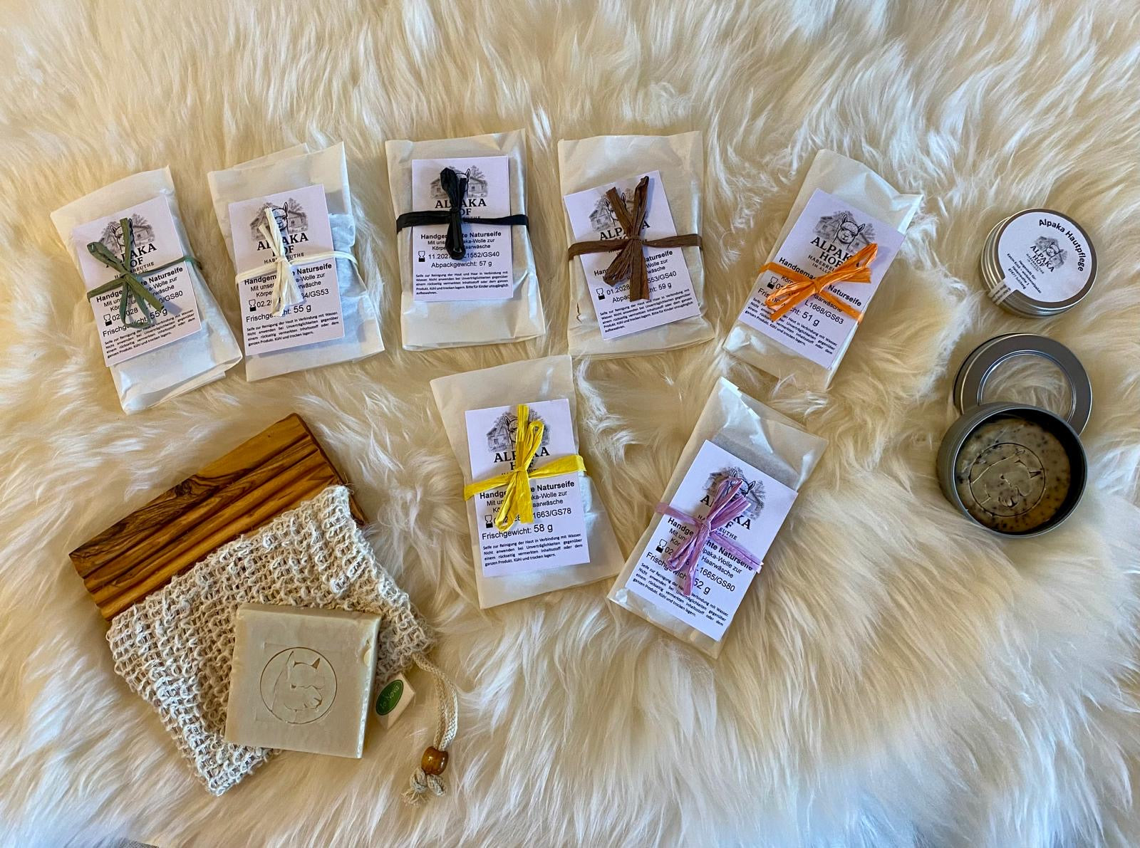Alpaka Seifen Geschenkset eckig – Naturseife mit Sisalsäckchen & Seifenablage