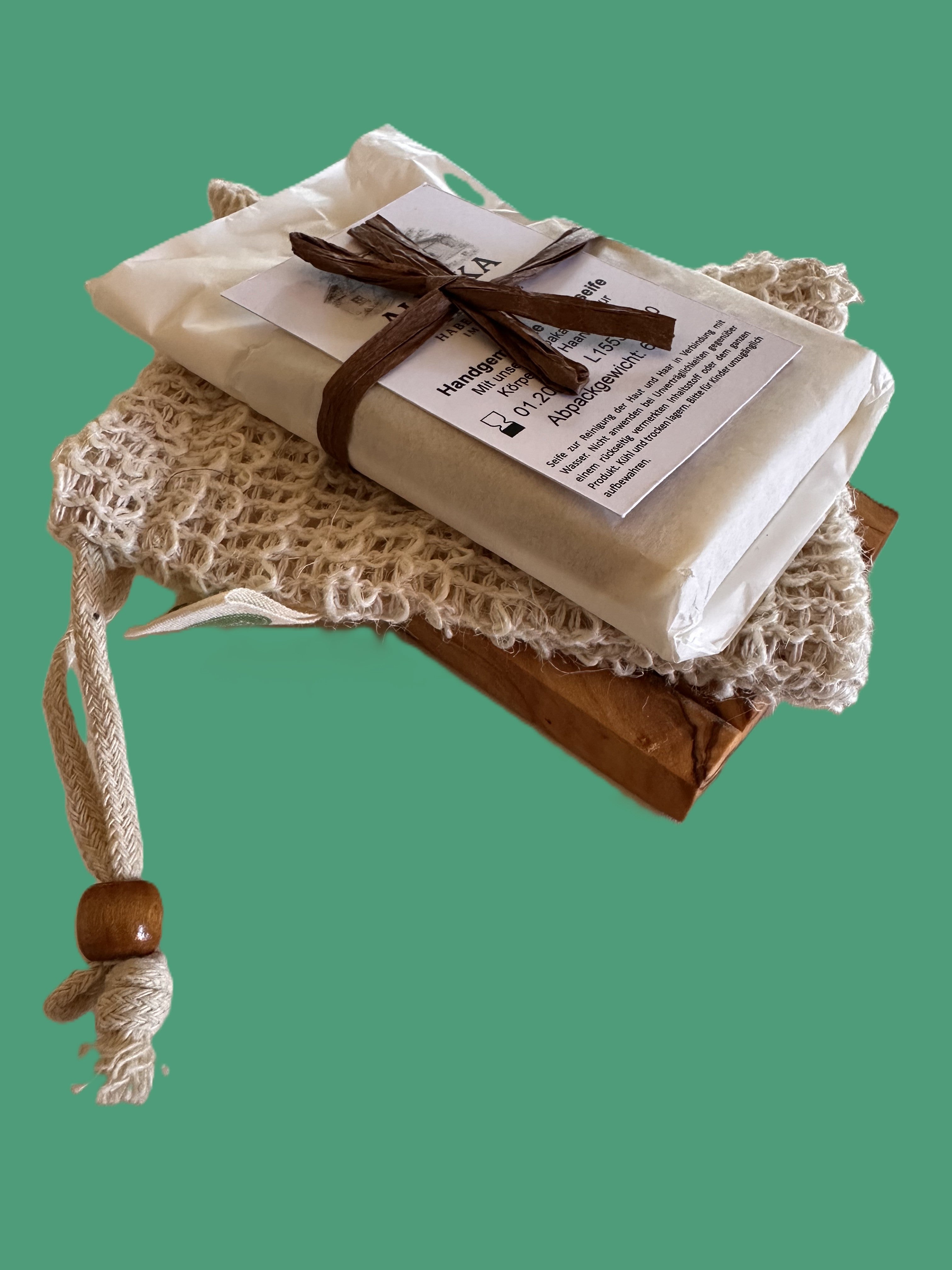 Alpaka Seifen Geschenkset eckig – Naturseife mit Sisalsäckchen & Seifenablage